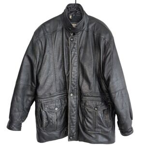 Vintage Evin Men's 44 Black Lambskin Leather Lined Coat Shoulder Pads